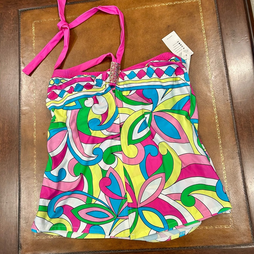 2 piece Pink and Blue Women's tankini and bottom  size 8. Top size 36